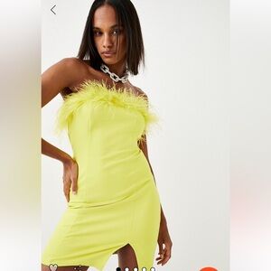 NEW!  Karen Millen Yellow Dress with Feathers